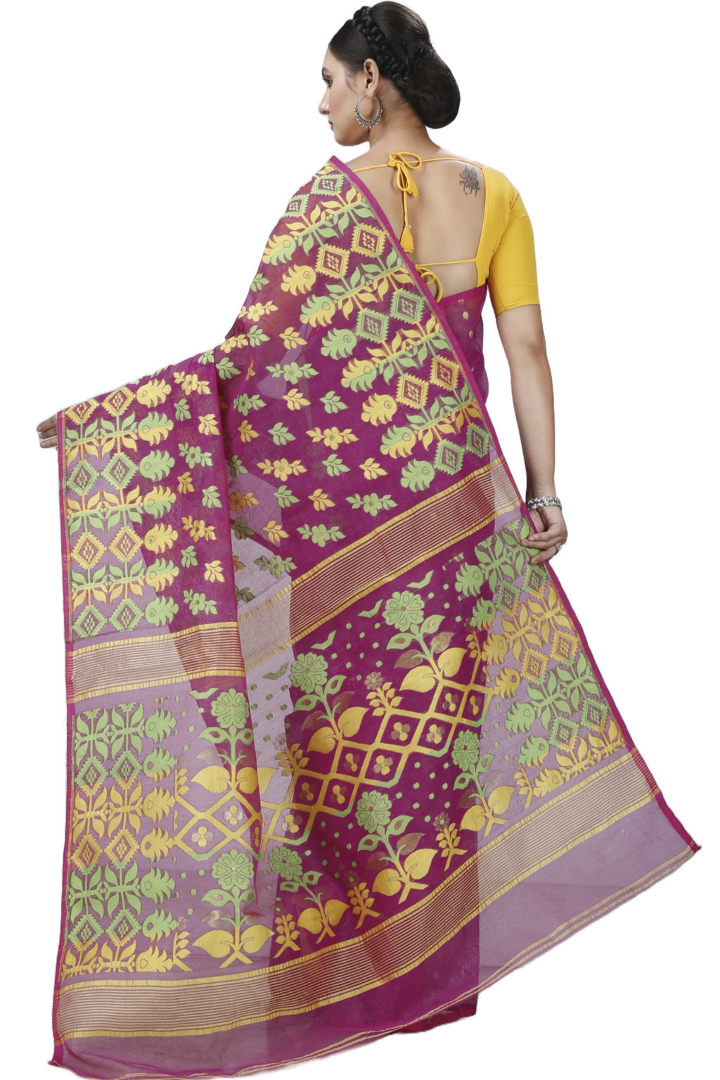 Purple Pure Cotton Urmila Jamdani Saree (1126)
